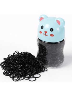 Nati Co Ayıcık Kapaklı Şeffaf Kutulu Siyah Kız Çocuk Mini Saç Lastiği Seti