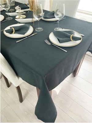 Zeren Home Elite Masa Örtüsü + Runner Takım | Lekeye Dayanıklı Antrasit