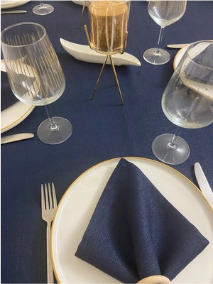 Zeren Home Elite Masa Örtüsü + Runner Takım | Lekeye Dayanıklı Simli Lacivert