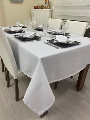 Zeren Home Elite Masa Örtüsü + Runner Takım | Lekeye Dayanıklı Simsiz Beyaz