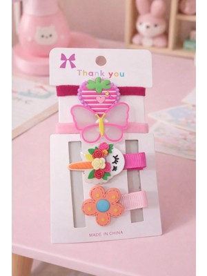 Nati Co Çilek, Kelebek ve Çiçek Figürlü Kız Bebek Saç Tokası Seti