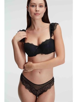 Nemere Angel Balenli Destekli Dolgulu Askı Detaylı Puantiyeli Dantelli Sütyen ve Slip Takım