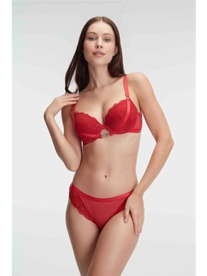 Zenvia  Fantezi Destekli Balenli Kaplı Ipli Aksesuarlı Sütyen Slip Iç Çamaşırı Takımı