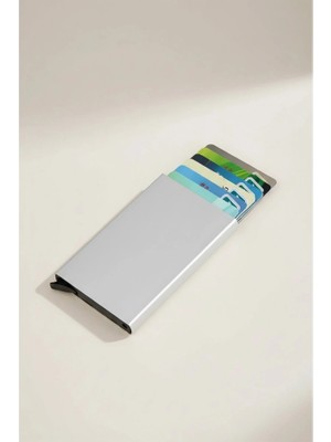 Ultra Ince Gri Alüminyum Kartlık - Mekanizmalı Metal Cüzdan ve Temassız Kart Koruyucu