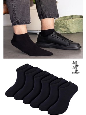 Ozzy Socks 6 Çift Bambu Siyah Erkek Dikişsiz Patik Çorap 4 Mevsim Dayanıklı Topuk ve Burun