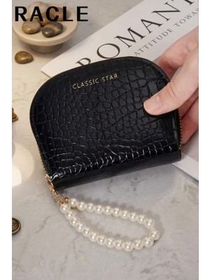 Siyah Renk Inci Detaylı Deri Kadın Cüzdan/kartlık