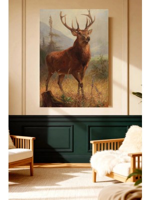 Mushen Studio Dağ Geyiği Manzara Sanat Baskısı Kanvas Tablo