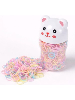 Nati Co Ayıcık Kapaklı Şeffaf Kutulu Pastel Renk Kız Çocuk Mini Örgü Saç Lastiği Seti