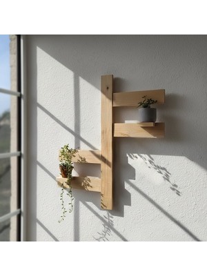 Dekoratif Ham Ahşap Duvar Saksılığı - Boho Tarz El Yapımı Doğal Ağaç Raf 50X50 cm