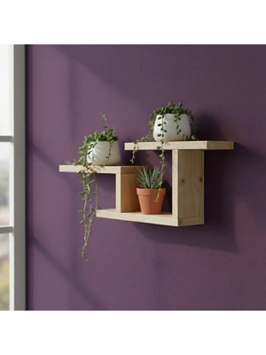 Modern Dekoratif Ahşap Duvar Rafı - 48X29 cm - Çift Taraflı Bantlı Montaj - Saksılık & Kitaplık
