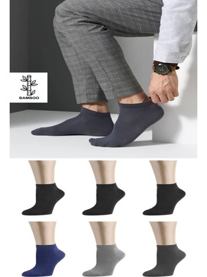 Ozzy Socks 6 Çift Bambu Erkek Dikişsiz Patik Çorap 4 Mevsim Dayanıklı Topuk ve Burun Koyu Renkler