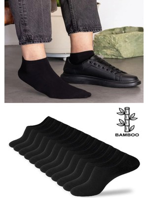 Ozzy Socks 12 Çift Bambu Siyah Erkek Dikişsiz Patik Çorap 4 Mevsim Dayanıklı Topuk ve Burun