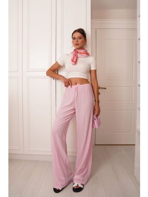 Flow Pembe Krinkıl Bol Paça Pantolon