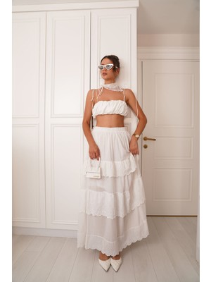 Qu Style Beyaz Fisto Etek