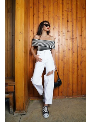 Umut Export Beyaz Dizi Yırtık Detaylı Jean