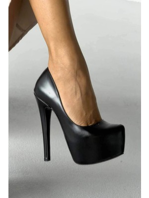 Ayakkabı Prensi 1840 Siyah Mat Rugan 15 cm  Platform  Klasik Topuklu Ayakkabı Kadın