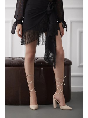 Ayakkabı Prensi Adel Bilekten Bağcıklı Ten Mat 10 cm Stiletto, Topuklu Ayakkabı Kadın