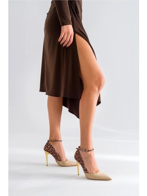 Ayakkabı Prensi Bluma Bilekten Ten Leopar Stiletto, Topuklu Ayakkabı Kadın