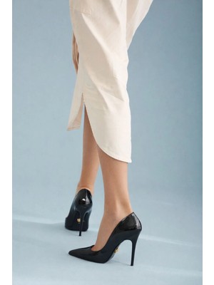 Ayakkabı Prensi Nadja Siyah Rugan Ince   10 cm Stiletto, Topuklu Ayakkabı Kadın