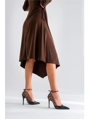 Ayakkabı Prensi Bluma Bilekten Bantlı Siyah Leopar 10 cm Stiletto, Topuklu Ayakkabı Kadın