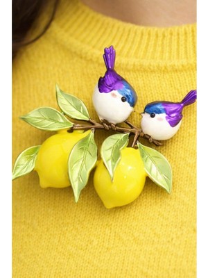 Limon ve Kuş Figürlü Broş