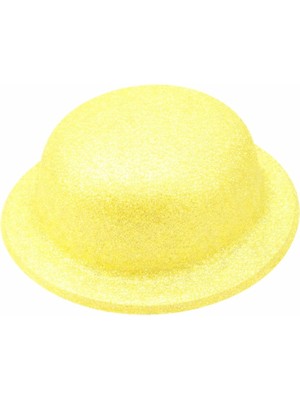 Sarı Simli Melon Şapka | Ince Plastik Glitter Yetişkin Parti Şapkası - Lisinya