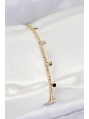 Aesco Mey Ithalat® Pirinç Zirkon Taşlı Ezme Zincirli Sıralı Model Gold Renk Kadın Bilekilk