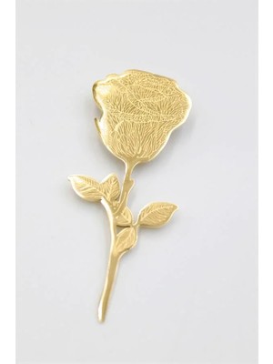 Aesco Çelik Gül Broş - Altın