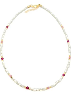 Aesco Renkli Boncuklu Inci Kolye - Fuşya