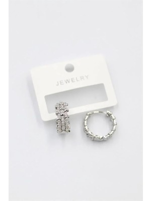 Aesco Taşlı Halka Küpe - Gümüş