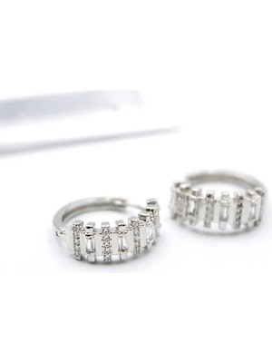 Aesco Taşlı Halka Küpe - Gümüş