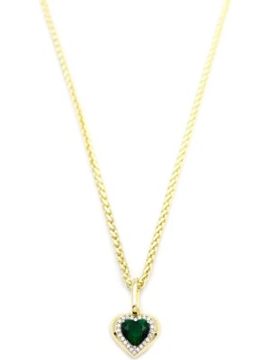 Aesco Taşlı Kalp Kolye - Yeşil