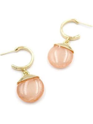 Aesco Taşlı Halkalı Küpe - Pembe