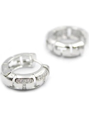 Aesco Taşlı Halka Küpe - Gümüş