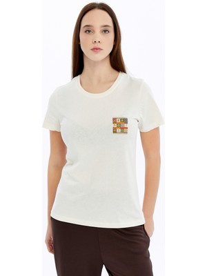 Trender Desen Kadın T-Shirt Etnik Bej