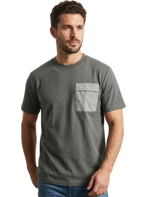 Trender Modelli Cepli O Yaka Erkek T-Shirt 2351-1 Açık Haki