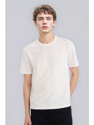 Defacto Erkek T-Shirt V7699AZ/WT32 Off Whıte