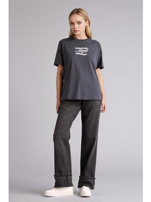 Defacto Kadın T-Shirt G9618AX/AR191 Antracıte