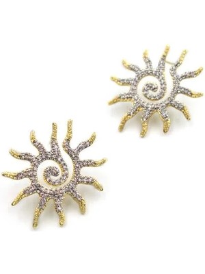 Aesco Taşlı Güneş Küpe - Altın