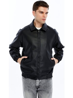 Trender Bebe Yaka Erkek Deri Mont ve Ceket 933 Siyah