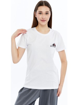 Trender Baskı Kadın T-Shirt Bloom Beyaz