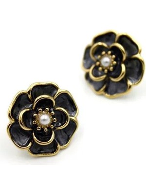 Aesco Çiçek Küpe - Siyah