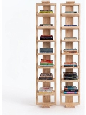 Evdekka Ham Ahşap Masif Kitaplık - 160 cm Boy - Modern Iskandinav Tasarım Raflı Dekoratif Kitaplık