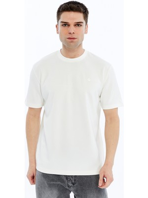 Trender O Yaka Enjeksiyon Logo Erkek T-Shirt 4028 Ekru
