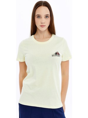 Trender Baskı Kadın T-Shirt Bloom Açık Sarı
