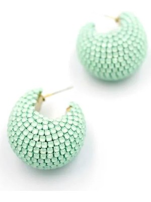 Aesco Taşlı Halka Küpe - Yeşil