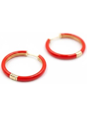 Aesco Mineli Halka Küpe - Kırmızı