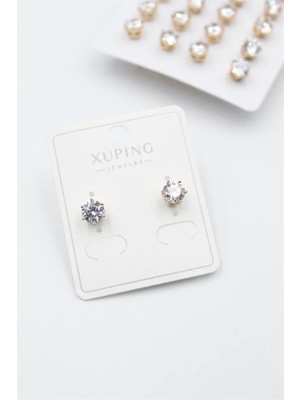 Aesco Büyük Boy Zirkon Taşlı Tektaş  Küpe - Altın