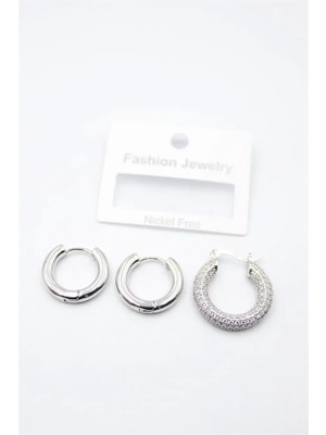 Aesco 3'lü Halka Küpe - Gümüş