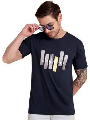 Trender Sky O Yaka Baskılı Erkek T-Shirt Star Lacivert